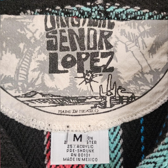 Original Senor Lopez Baja Pullover Hoodie Multicolor Stripe Shirt Made Mexico M - Picture 3 of 14